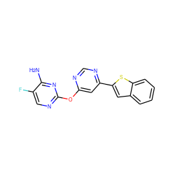 Nc1nc(Oc2cc(-c3cc4ccccc4s3)ncn2)ncc1F ZINC000049792620