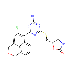 Nc1nc(SC[C@@H]2CNC(=O)O2)nc(-c2c(Cl)cc3c4c(cccc24)COC3)n1 ZINC000103229079