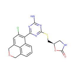 Nc1nc(SC[C@H]2CNC(=O)O2)nc(-c2c(Cl)cc3c4c(cccc24)COC3)n1 ZINC000103229082