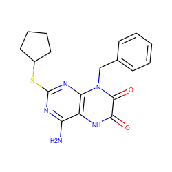 Nc1nc(SC2CCCC2)nc2c1[nH]c(=O)c(=O)n2Cc1ccccc1 ZINC000040866585