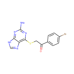 Nc1nc(SCC(=O)c2ccc(Br)cc2)c2nc[nH]c2n1 ZINC000001670869