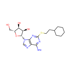 Nc1nc(SCCC2CCCCC2)nc2c1ncn2[C@@H]1O[C@H](CO)[C@@H](O)[C@H]1O ZINC000045257712