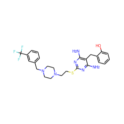 Nc1nc(SCCN2CCN(Cc3cccc(C(F)(F)F)c3)CC2)nc(N)c1Cc1ccccc1O ZINC000022941224