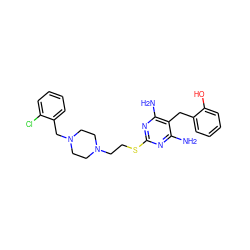 Nc1nc(SCCN2CCN(Cc3ccccc3Cl)CC2)nc(N)c1Cc1ccccc1O ZINC000022941218