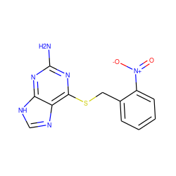 Nc1nc(SCc2ccccc2[N+](=O)[O-])c2nc[nH]c2n1 ZINC000001670873