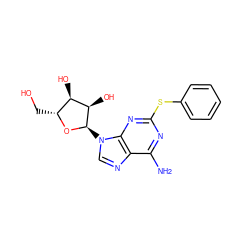 Nc1nc(Sc2ccccc2)nc2c1ncn2[C@H]1O[C@H](CO)[C@@H](O)[C@H]1O ZINC000038445757