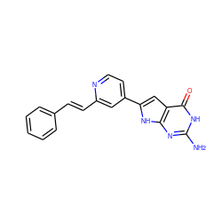 Nc1nc2[nH]c(-c3ccnc(/C=C/c4ccccc4)c3)cc2c(=O)[nH]1 ZINC000100424382