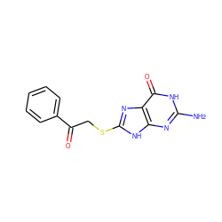 Nc1nc2[nH]c(SCC(=O)c3ccccc3)nc2c(=O)[nH]1 ZINC000004639531