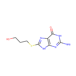 Nc1nc2[nH]c(SCCCO)nc2c(=O)[nH]1 ZINC000653887823