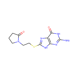 Nc1nc2[nH]c(SCCN3CCCC3=O)nc2c(=O)[nH]1 ZINC000653873789