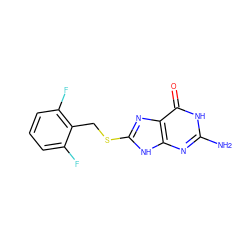 Nc1nc2[nH]c(SCc3c(F)cccc3F)nc2c(=O)[nH]1 ZINC000653887806