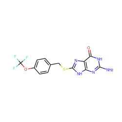 Nc1nc2[nH]c(SCc3ccc(OC(F)(F)F)cc3)nc2c(=O)[nH]1 ZINC000653903351