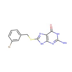 Nc1nc2[nH]c(SCc3cccc(Br)c3)nc2c(=O)[nH]1 ZINC000653864066