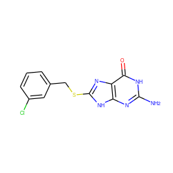 Nc1nc2[nH]c(SCc3cccc(Cl)c3)nc2c(=O)[nH]1 ZINC000653864065