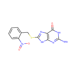 Nc1nc2[nH]c(SCc3ccccc3[N+](=O)[O-])nc2c(=O)[nH]1 ZINC000653861095