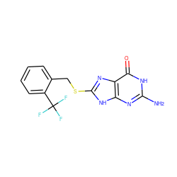 Nc1nc2[nH]c(SCc3ccccc3C(F)(F)F)nc2c(=O)[nH]1 ZINC000299840155