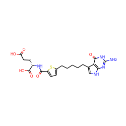 Nc1nc2[nH]cc(CCCCCc3ccc(C(=O)N[C@@H](CCC(=O)O)C(=O)O)s3)c2c(=O)[nH]1 ZINC000299854970