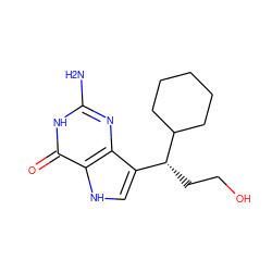 Nc1nc2c([C@@H](CCO)C3CCCCC3)c[nH]c2c(=O)[nH]1 ZINC000027207354