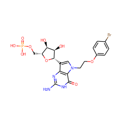 Nc1nc2c([C@@H]3O[C@H](COP(=O)(O)O)[C@@H](O)[C@H]3O)cn(CCOc3ccc(Br)cc3)c2c(=O)[nH]1 ZINC000084654989