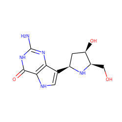 Nc1nc2c([C@H]3C[C@@H](O)[C@@H](CO)N3)c[nH]c2c(=O)[nH]1 ZINC000027087633