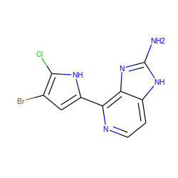 Nc1nc2c(-c3cc(Br)c(Cl)[nH]3)nccc2[nH]1 ZINC000045257256