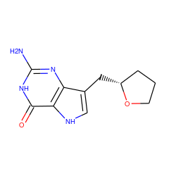 Nc1nc2c(C[C@@H]3CCCO3)c[nH]c2c(=O)[nH]1 ZINC000013831883