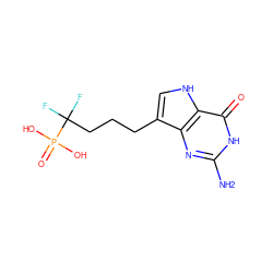 Nc1nc2c(CCCC(F)(F)P(=O)(O)O)c[nH]c2c(=O)[nH]1 ZINC000028823716