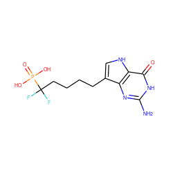 Nc1nc2c(CCCCC(F)(F)P(=O)(O)O)c[nH]c2c(=O)[nH]1 ZINC000028823715