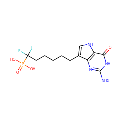 Nc1nc2c(CCCCCC(F)(F)P(=O)(O)O)c[nH]c2c(=O)[nH]1 ZINC000028823717