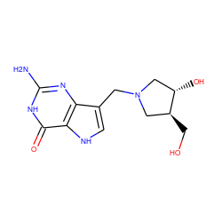 Nc1nc2c(CN3C[C@H](O)[C@@H](CO)C3)c[nH]c2c(=O)[nH]1 ZINC000004846228