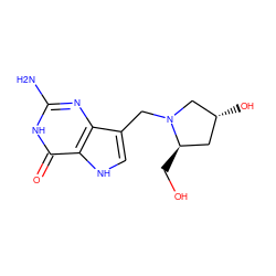 Nc1nc2c(CN3C[C@H](O)C[C@H]3CO)c[nH]c2c(=O)[nH]1 ZINC000034802536