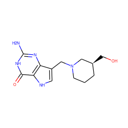 Nc1nc2c(CN3CCC[C@H](CO)C3)c[nH]c2c(=O)[nH]1 ZINC000096316660