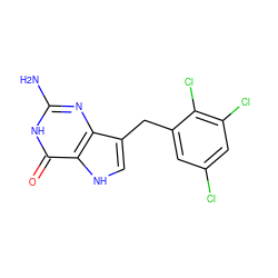 Nc1nc2c(Cc3cc(Cl)cc(Cl)c3Cl)c[nH]c2c(=O)[nH]1 ZINC000013861148