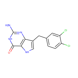 Nc1nc2c(Cc3ccc(Cl)c(Cl)c3)c[nH]c2c(=O)[nH]1 ZINC000013861140