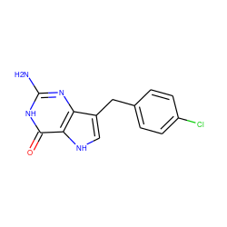 Nc1nc2c(Cc3ccc(Cl)cc3)c[nH]c2c(=O)[nH]1 ZINC000013798437