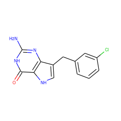 Nc1nc2c(Cc3cccc(Cl)c3)c[nH]c2c(=O)[nH]1 ZINC000013798439