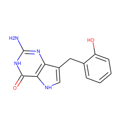 Nc1nc2c(Cc3ccccc3O)c[nH]c2c(=O)[nH]1 ZINC000013798502