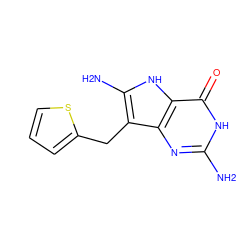 Nc1nc2c(Cc3cccs3)c(N)[nH]c2c(=O)[nH]1 ZINC000013454785