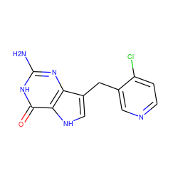 Nc1nc2c(Cc3cnccc3Cl)c[nH]c2c(=O)[nH]1 ZINC000013798516