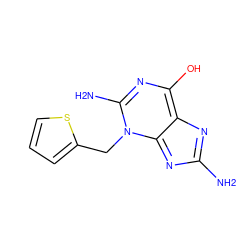 Nc1nc2c(O)nc(N)n(Cc3cccs3)c-2n1 ZINC000100645717