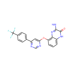 Nc1nc2c(Oc3cc(-c4ccc(C(F)(F)F)cc4)ncn3)cccc2[nH]c1=O ZINC000014974123