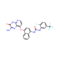 Nc1nc2c(Oc3ccc(NC(=O)Nc4cc(C(F)(F)F)ccc4F)c4ccccc34)ccnc2[nH]c1=O ZINC000058563756