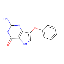 Nc1nc2c(Oc3ccccc3)c[nH]c2c(=O)[nH]1 ZINC000013798530