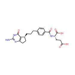 Nc1nc2c(c(=O)[nH]1)[C@@H](CCCc1ccc(C(=O)N[C@@H](CCC(=O)O)C(=O)O)cc1)CC2 ZINC000013736735