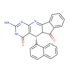 Nc1nc2c(c(=O)[nH]1)[C@@H](c1cccc3ccccc13)C1C(=O)c3ccccc3C1=N2 ZINC000101920315