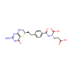 Nc1nc2c(c(=O)[nH]1)S[C@H](CCc1ccc(C(=O)N[C@@H](CCC(=O)O)C(=O)O)cc1)CN2 ZINC000003806983