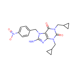 Nc1nc2c(c(=O)n(CC3CC3)c(=O)n2CC2CC2)n1Cc1ccc([N+](=O)[O-])cc1 ZINC000000605280