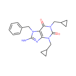 Nc1nc2c(c(=O)n(CC3CC3)c(=O)n2CC2CC2)n1Cc1ccccc1 ZINC000000605274