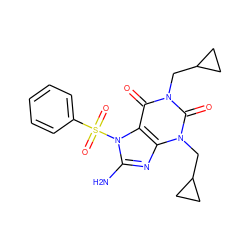 Nc1nc2c(c(=O)n(CC3CC3)c(=O)n2CC2CC2)n1S(=O)(=O)c1ccccc1 ZINC000000605560