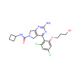 Nc1nc2c(c(-c3c(Cl)cc(Cl)cc3OCCCO)n1)CN(C(=O)NC1CCC1)C2 ZINC000071297053